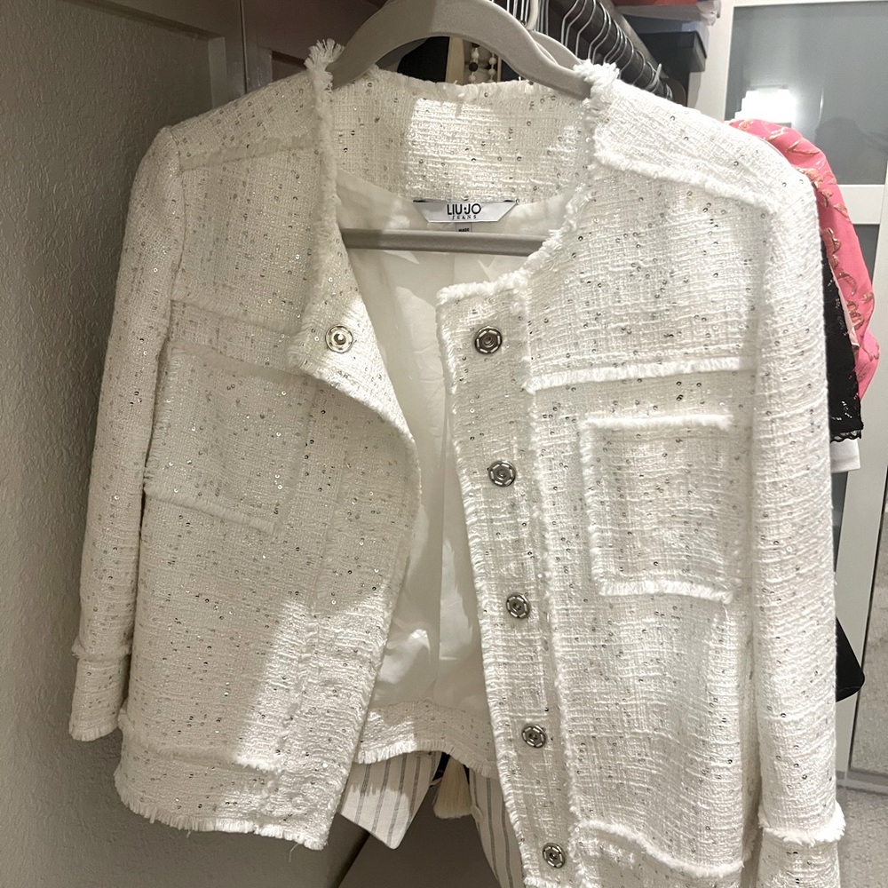 Women elegant jacket white with sequins